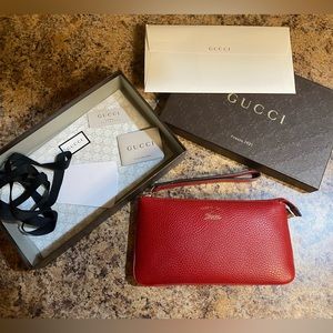 Gucci Small Leather Good Red Leather Wristlet